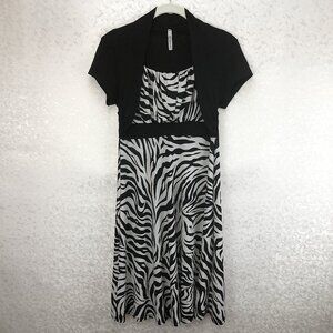 Mi Manchi B&W Zebra Print Midi Dress with Built-in Short Sleeve Faux Bolero Sz S